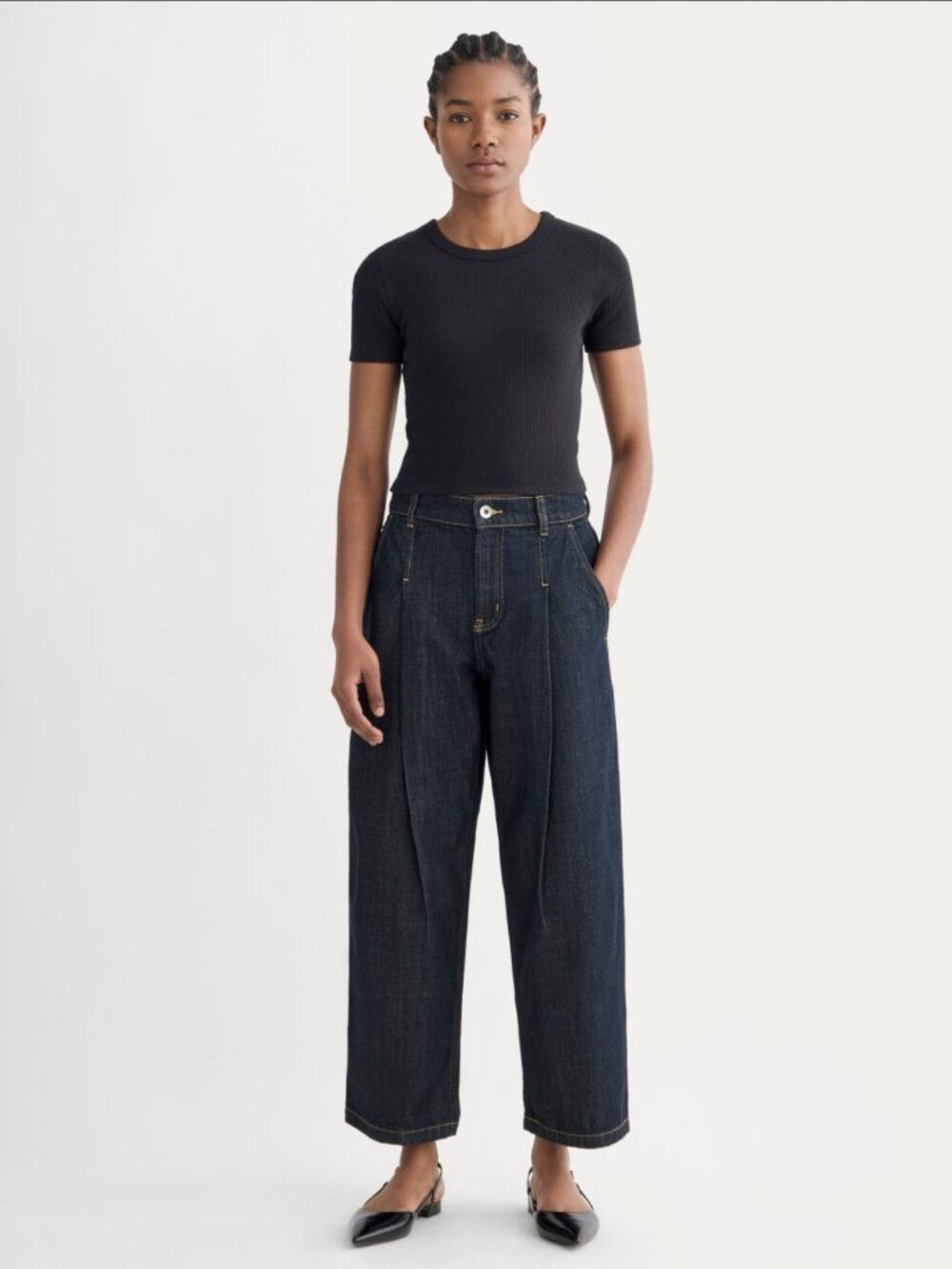 Everlane High Rise Pleated Jean Dark Indigo